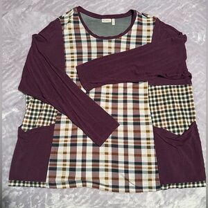 💜LOGO long sleeve plaid shirt with front pockets 2x